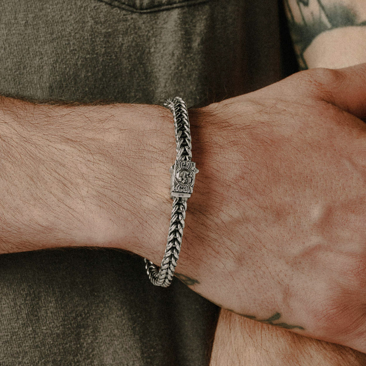 Resurrection Sterling Silver franco link bracelet for men