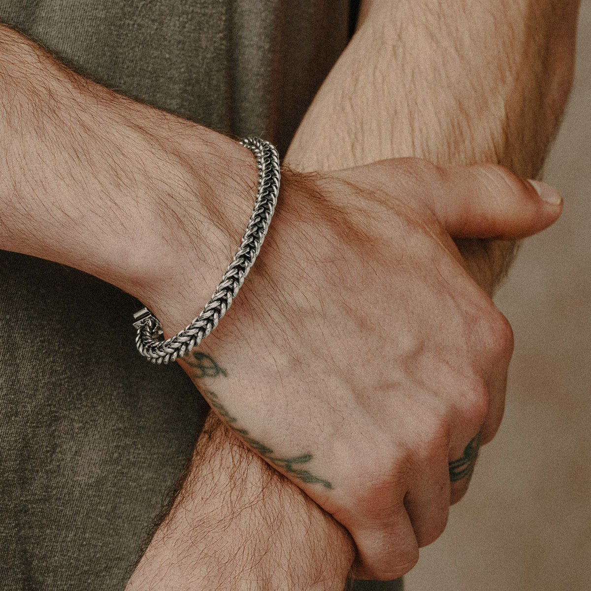 Resurrection Sterling Silver franco link bracelet for men